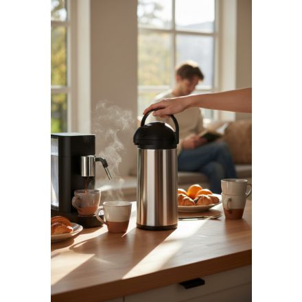 Pumpás Termosz 5 literes, forgó talpas 43 cm magas, rozsdamentes