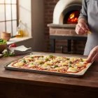 Pizzasütő tepsi 40 x 25 x 2 cm, kerekített peremű varrat nélküli alumínium