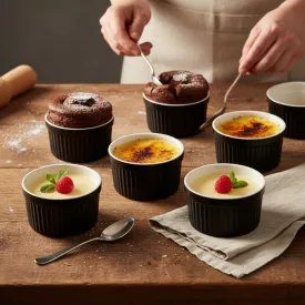 Ramekin-szufléforma, 7x4 cm,fekete sorolható porcelán