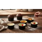 Ramekin-szufléforma, 7x4 cm,fekete sorolható porcelán