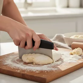 Tésztakaparó, 15x7,5 cm, műanyag fogóval