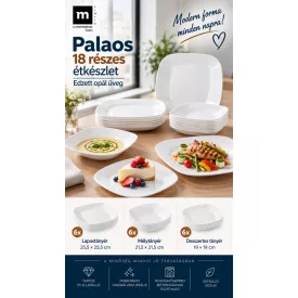   Palaos 18 részes szögletes étkészlet – edzett opál üveg, 6 személyes
