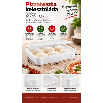 Pizzatészta kelesztőláda fedővel 40×30×7,5 cm – polipropilén