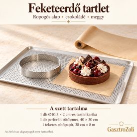 Feketeerdő tartlet szett: de Buyer perforált tartletkarika, Ø10,5 × 2 cm, de Buyer perforált alumínium sütőlemez, 40 × 30 cm, de Buyer szilikonbevonatú sütőpapír, 38 cm × 8 m