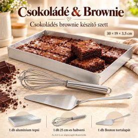 Csokoládé & Brownie sütőszett 30 × 19 × 3,5 cm-es alumínium tepsivel, 25 cm-es habverővel és Boston tortalapáttal.