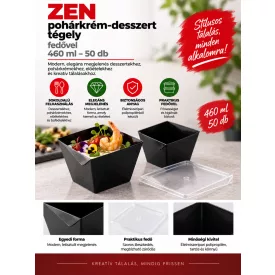   ZEN fekete pohárkrém-desszert tégely fedővel, 460 ml – 50 db