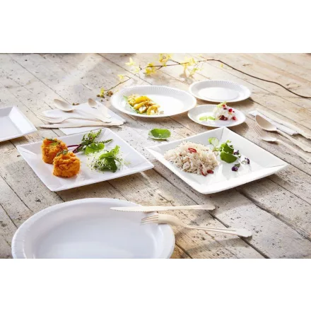 Eldobható papírtányér szögletes fehér 18 cm 12 db / csomag