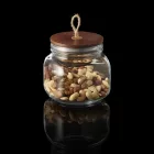 650 ml-es üveg tégely fa tetővel és zsinóros fogantyúval – ajándék csomagoláshoz