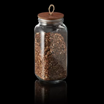 2000 ml-es rusztikus üvegtégely fa tetővel – kézműves ajándékcsomagoláshoz