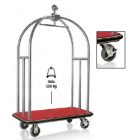 Bőröndszállító körbe gumis lökhárítóval integrált ruhatartó sínnel 3,8 cm-es csiszolt rozsdamentes acél csővázzal 2 forgós fékezhető és 2 db fix 15 cm kerékkel piros szőnyeggel