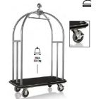 Bőröndszállító körbe gumis lökhárítóval integrált ruhatartó sínnel 3,8 cm-es csiszolt rozsdamentes acél csővázzal 2 forgós fékezhető és 2 db fix 15 cm kerékkel fekete szőnyeggel