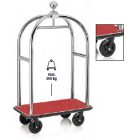 Bőröndszállító körbe gumis lökhárítóval integrált ruhatartó sínnel 5 cm-es polírozott rozsdamentes csővázzal 2 forgós fékezhető és 2 db fix 20 cm kerékkel piros szőnyeggel