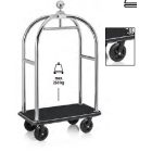 Bőröndszállító körbe gumis lökhárítóval integrált ruhatartó sínnel 5 cm-es polírozott rozsdamentes csővázzal 2 forgós fékezhető és 2 db fix 20 cm kerékkel fekete szőnyeggel