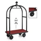 Bőröndszállító körbe gumis lökhárítóval integrált ruhatartó sínnel 5 cm-es fekete porszórt csővázzal 2db forgós fékezhető és 2 db fix 20 cm-es kerékkel piros szőnyeggel