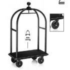 Bőröndszállító körbe gumis lökhárítóval integrált ruhatartó sínnel 5 cm-es fekete porszórt csővázzal 2db forgós fékezhető és 2 db fix 20 cm-es kerékkel