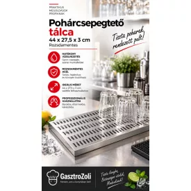Pohárcsepegtető tálca 44x27,5x3 cm, rozsdamentes