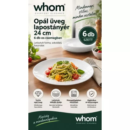 Whom 24 cm-es főételes lapostányér 6 db-os csomag - edzett üveg