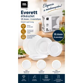 Everett 18 részes kerek étkészlet, temperált opál üveg	