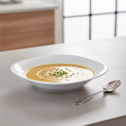 Parma fehér szögletes mélytányér 23x23 cm, 0,6 liter – elegáns, letisztult porcelán tányér levesekhez, tésztákhoz és főételekhez