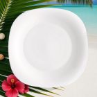 PARMA fehér szögletes desszert tányér 20x20 cm desszerttel – elegáns opál üveg tányér süteményekhez és édességekhez