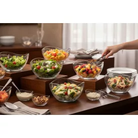 svédasztalos büfé üveg tálakkal és kínálással