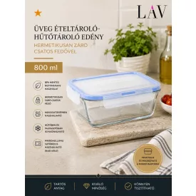   LAV Fresco üveg ételtároló 800 ml – hermetikusan záró csatos fedővel