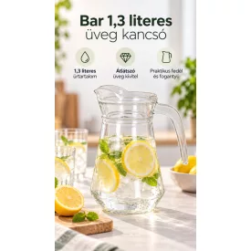 Bar 1,3 literes üveg kancsó – olasz dizájnú, vastag falú üvegkancsó vízhez, üdítőhöz, limonádéhoz