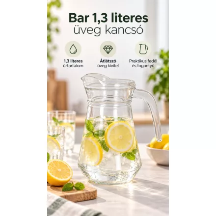 Bar 1,3 literes üveg kancsó – olasz dizájnú, vastag falú üvegkancsó vízhez, üdítőhöz, limonádéhoz