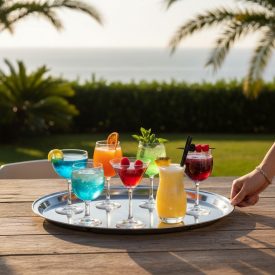 45 cm-es kerek inox tálca 2,4 cm-es peremmel – rozsdamentes szervírozó tálca elegáns tálaláshoz