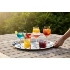 45 cm-es kerek inox tálca 2,4 cm-es peremmel – rozsdamentes szervírozó tálca elegáns tálaláshoz