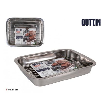 Sütőtepsi ráccsal 33x24 cm inox – nagy méretű rozsdamentes tepsi grillezéshez és sütéshez