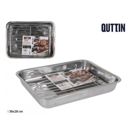 Sütőtepsi ráccsal 38x28 cm inox – nagyméretű rozsdamentes acél tepsi kivehető ráccsal