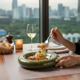   Cleopatra reaktív mázas, fészekformájú gourmet tányér erdei mohazöld színű 28 cm-es