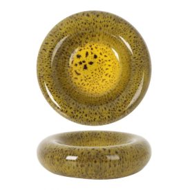 Cleopatra reaktív mázas tányér 16 cm – napfénymustár színű, fészekformájú gourmet tálalótányér egyedi pöttyözött mintával