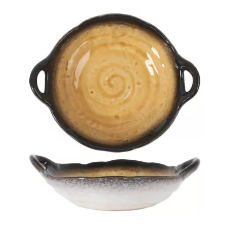 Garum füles salátástál, karamell színű porcelán, reaktív mázas, 25×21 cm – GasztroZoli