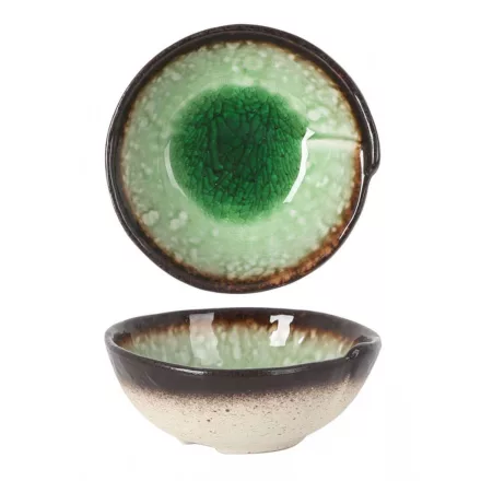 Garum mini porcelán tálka, zöld reaktív máz, 11×4 cm – GasztroZoli