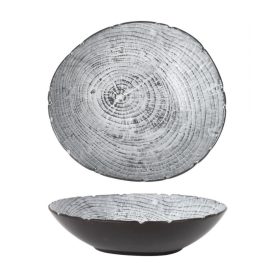 Ledo porcelán prezentációs mélytányér – 23x6 cm, rusztikus fatörzs mintával, rizottókhoz és levesekhez