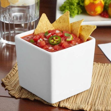 Szögletes porcelán mártogatós tálka 5x5x5,5 cm – fehér szószos tálka elegáns tálaláshoz