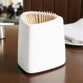 Háromszög alakú porcelán fogvájótartó – fehér, elegáns asztali kiegészítő