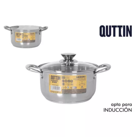 Quttin Neron lábas 4 literes, 20 cm-es üveg fedővel – indukciós, rozsdamentes, spanyol edény