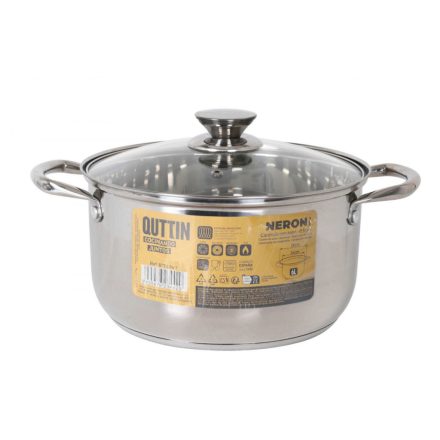 Quttin Neron lábas 6 literes, 24 cm-es, indukciós, üvegfedős – spanyol rozsdamentes edény