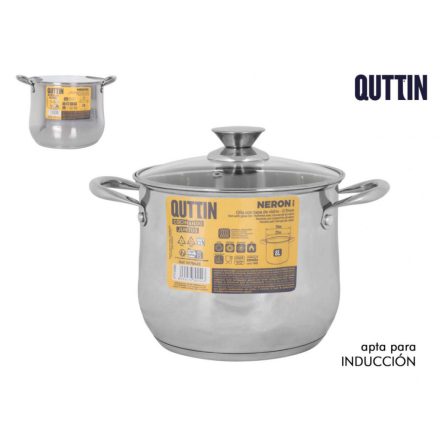 Quttin Neron fazék 8 literes, 24 cm-es, indukciós, rozsdamentes, üveg fedővel – nagykonyhai használatra