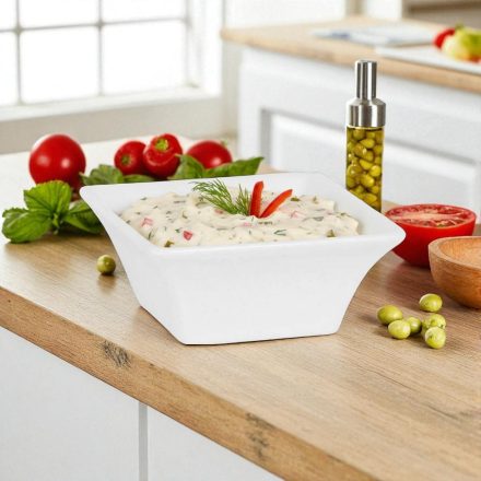 Szögletes porcelán tálka 7x7x3 cm – enyhén kúpos forma, elegáns tálaláshoz