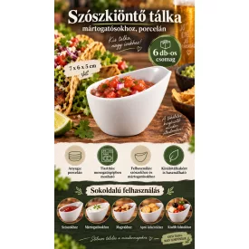 Porcelán szószkiöntő tálka 6 darabos készletben éttermi felszolgáláshoz