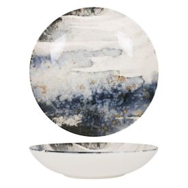 Catay porcelán mélytányér – 23x5 cm, kék-fehér márványhatású design