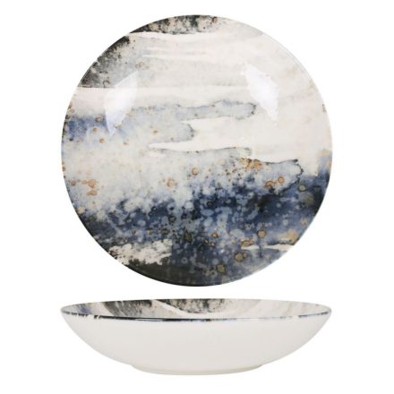 Catay porcelán mélytányér – 23x5 cm, kék-fehér márványhatású design