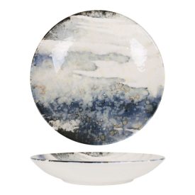 Catay porcelán mélytányér – 20 cm, kék-fehér márványhatású design