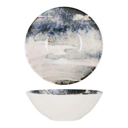 Catay porcelán mélytányér – 14 cm, kék-fehér márványhatású design