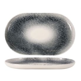 Mademoiselle Szürke Átmenetes Porcelán Ovális Tálalótál – 25x15 cm, Fine Dining tálaláshoz