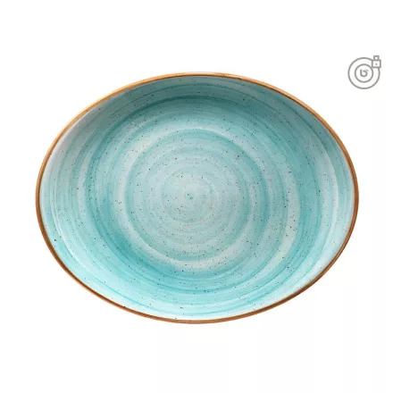 Bonna Aqua Aura ovális sültestál 31×24 cm – akvamarin porcelán, kézzel díszített, 6 db-os csomag